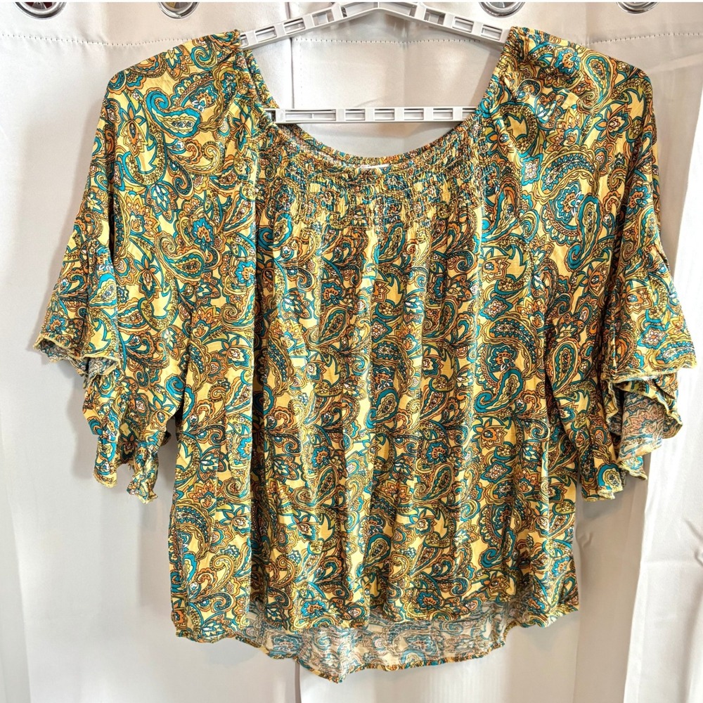 Cato Retro Top 22/24W Paisley Smocked Ruffle Hippie Peasant Cottage Shabby 20207